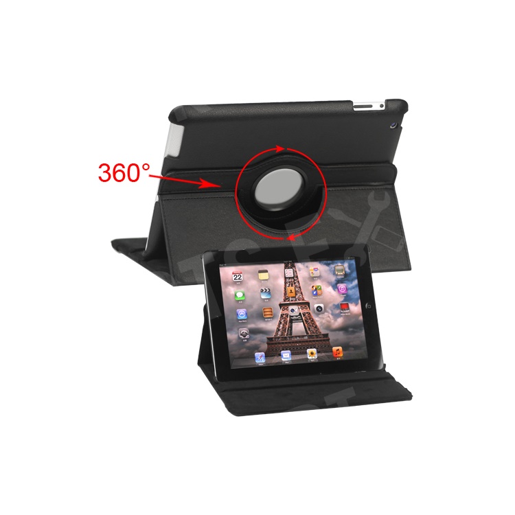 360 Degree Rotating New iPad 2 3 4 Leather Case Cover with Stand - Black