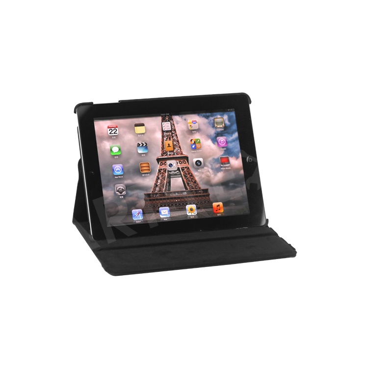 360 Degree Rotating New iPad 2 3 4 Leather Case Cover with Stand - Black