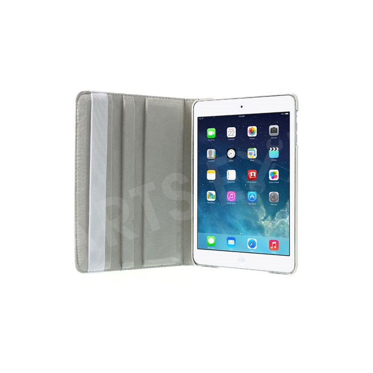 For iPad Mini / iPad Mini 2 360 Rotary Stand Lychee Smart Leather Shell Cover - White