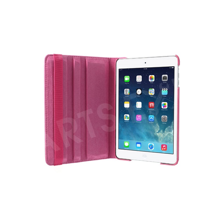 For iPad Mini / iPad Mini 2 360 Rotary Stand Lychee Smart Leather Shield Cover - Rose